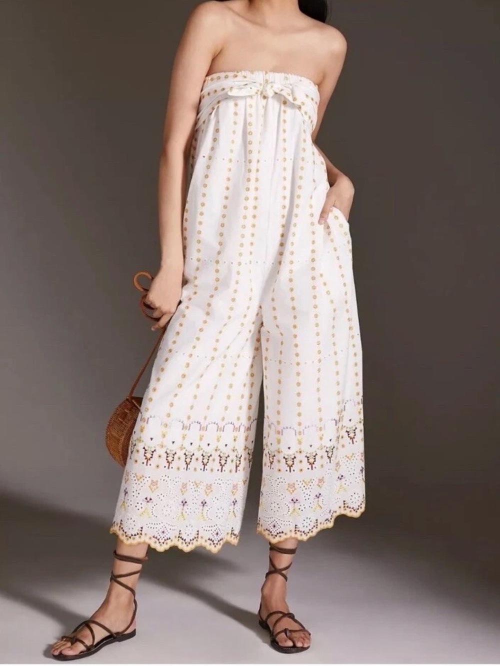 Anthropologie Strapless Eyelet Jumpsuit size 4